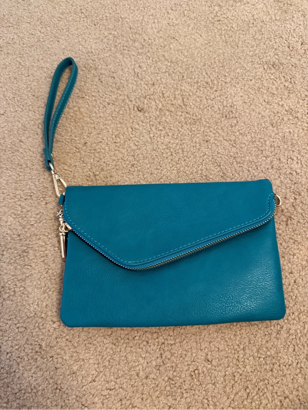 Teal leather wristlet